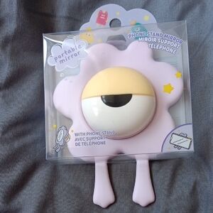 Cute Pink Portable Mirror with Phone Stand